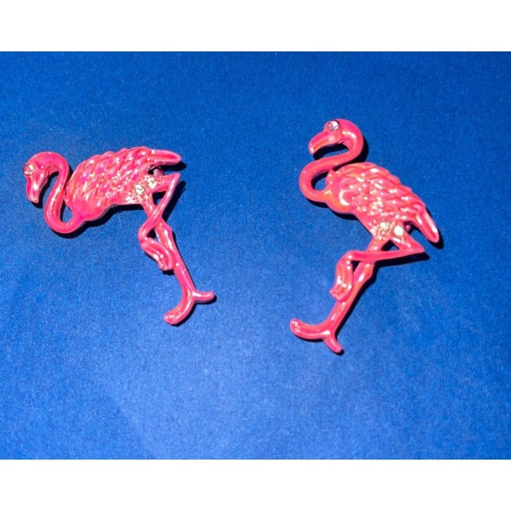 Pair of 80's Style Pink Flamingo Sweater Pins! Barbiecore Twins Best Friends